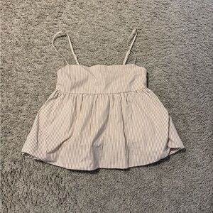 Derek Heart Tan and White Striped Top Medium